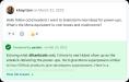The image is a screenshot of a forum discussion. The first comment, posted by "khayrizen" on March 22, 2022, asks for brainstorming new power-up ideas for a character named Mona. This comment has received 8 thumbs-up reactions and 5 up votes. Below it, "pavbez" responds, suggesting that a character named Hubot could deliver the power-ups, giving Mona superpowers similar to those provided by GitHub. The discussion highlights community engagement with reactions and replies. 